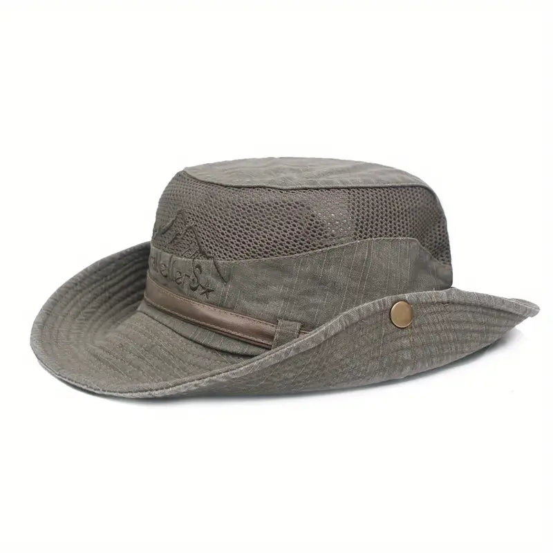 Sun Hat with Wide Brim, Mesh Panels and Adjustable Chin Cord