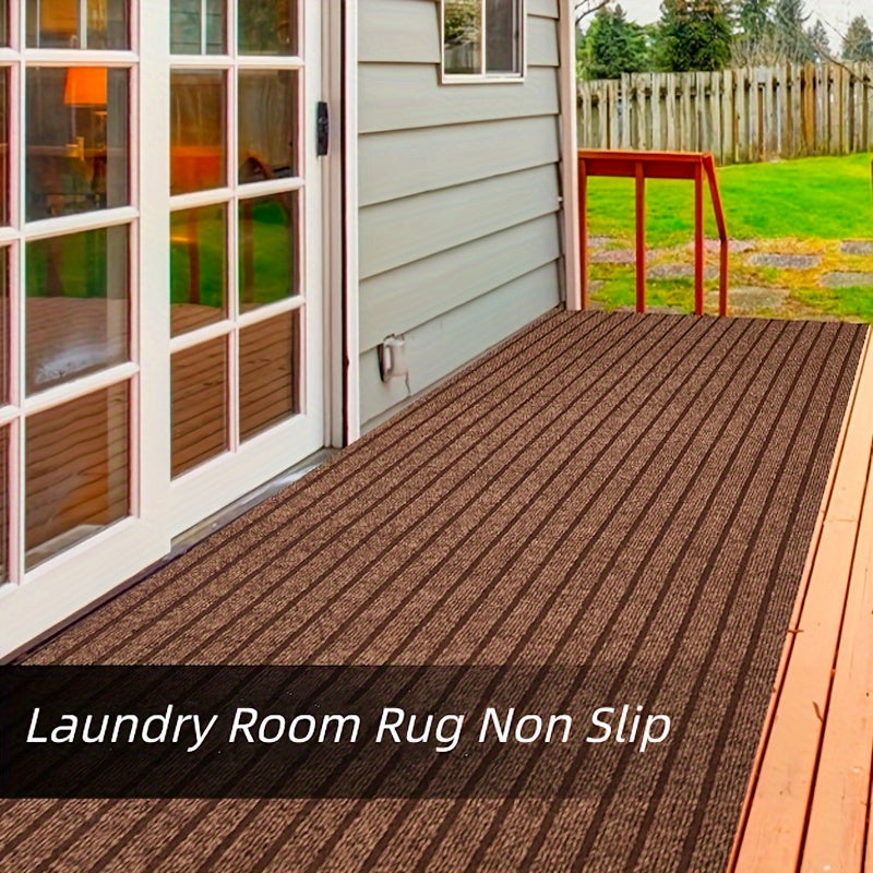Ribbed Hallway Runner Rug with Rubber Backing and Low Pile Finish