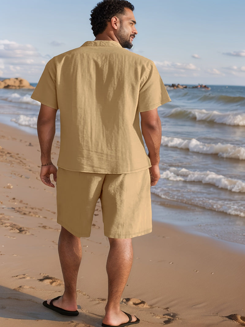 Linen Summer Set for Men with Short Sleeve Shirt and Comfortable Shorts
