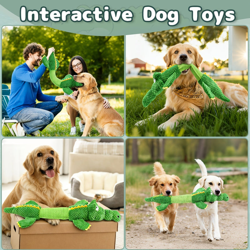 Sturdy Crocodile Dog Toy with Squeaker for Tug-of-War and Interactive Play