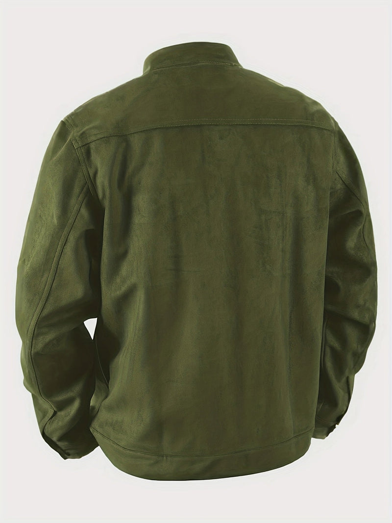 Men's Casual Jacket with Buttons and Stand-Up Collar – Vintage Work Jacket for Spring and Autumn