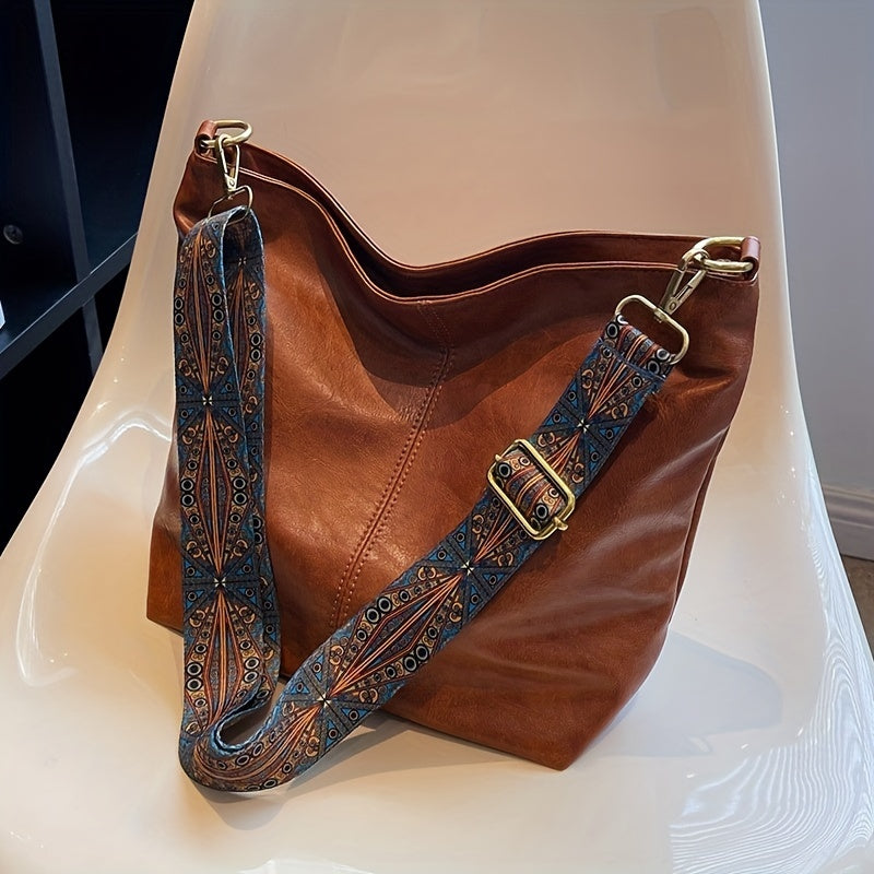 Wide Geometric Bag – Large Capacity Crossbody with Retro Vibe