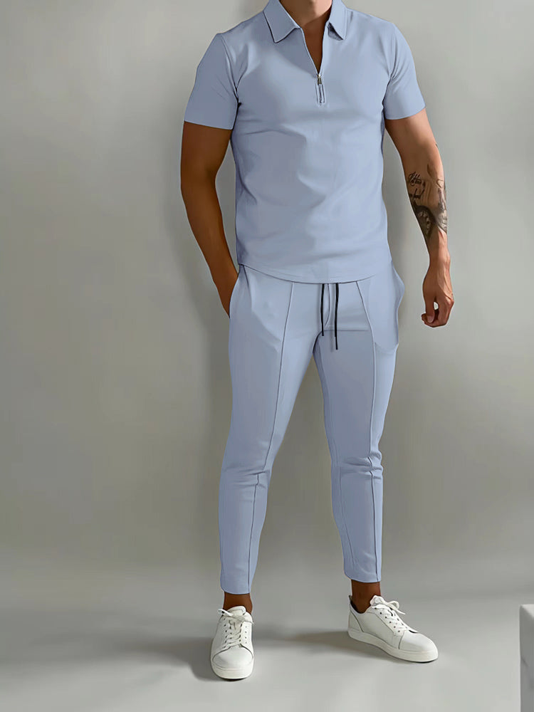 Men's Summer Set with Polo and Jogging Trousers in Polyester