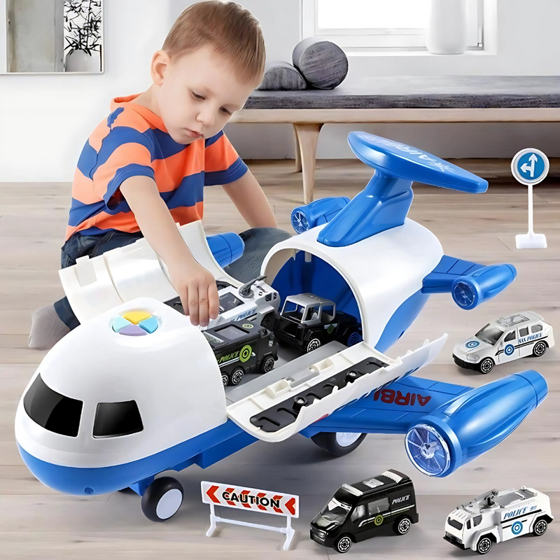 Transformable Airplane Playset with Storage & Mini Vehicles