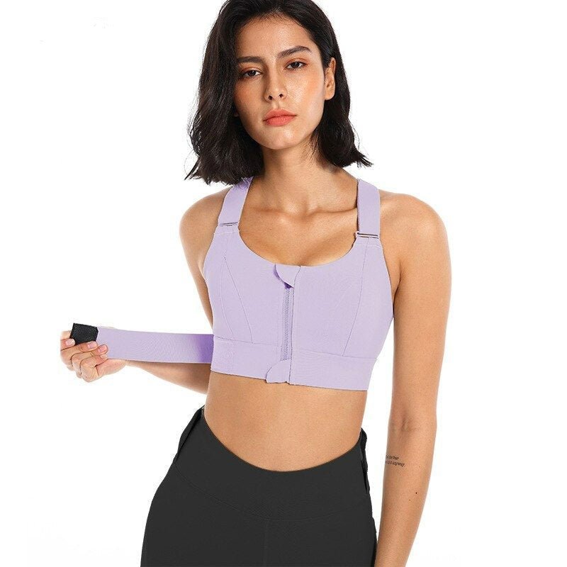 Women's Adjustable Zip-Front Sports Bra for High-Intensity Training