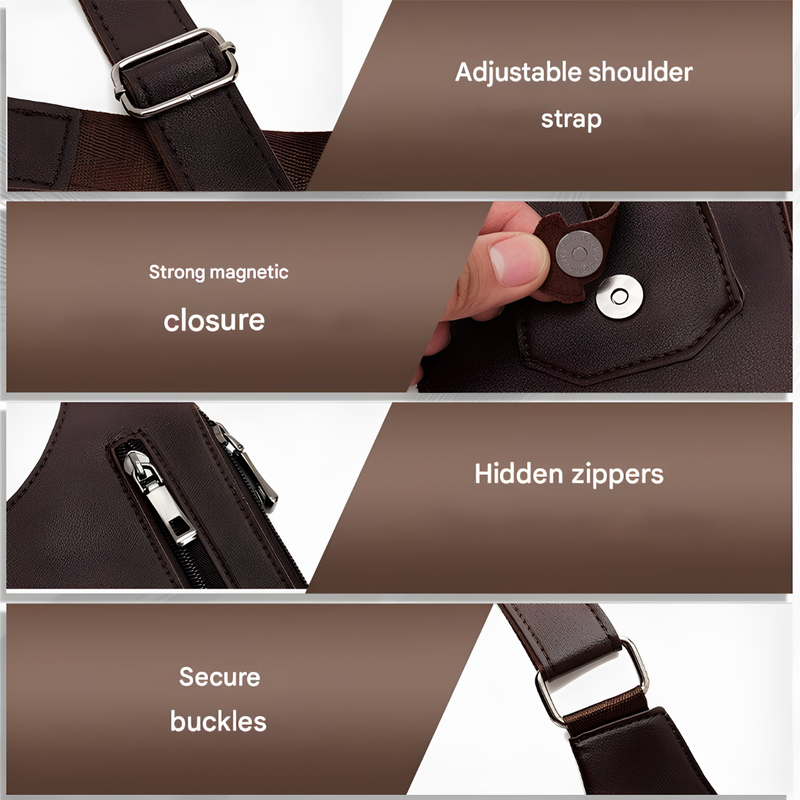 Men’s Anti-Theft Chest Shoulder Bag with Hidden Zippers and Adjustable Straps