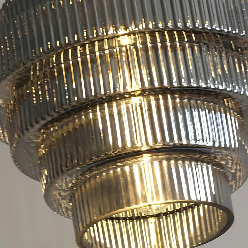 Tiered Ribbed Glass Pendant Light with Adjustable Suspension