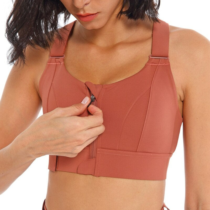 Women's Adjustable Zip-Front Sports Bra for High-Intensity Training