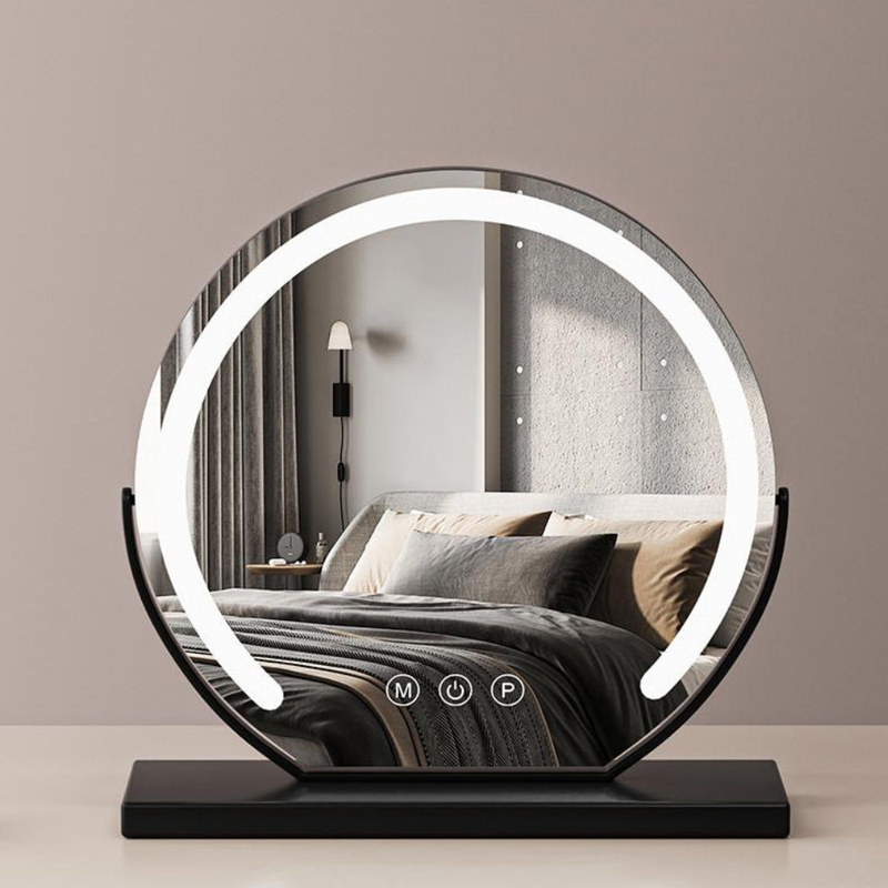 Round LED Dressing Table Mirror with Touch Controls and Rotating Frame