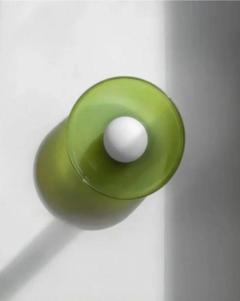 Sculptural Glass Wall Sconce with Central Globe Light & Circular Shade