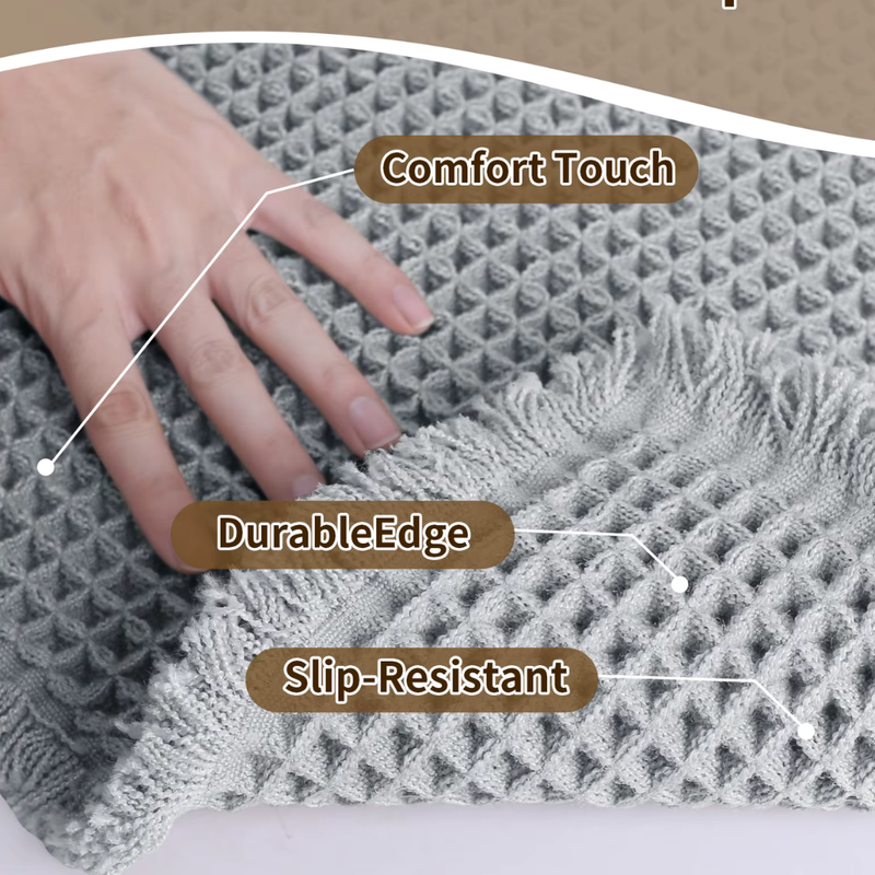 Waffle Bath Mat with Absorbent Microfibre and Non-Slip Backing