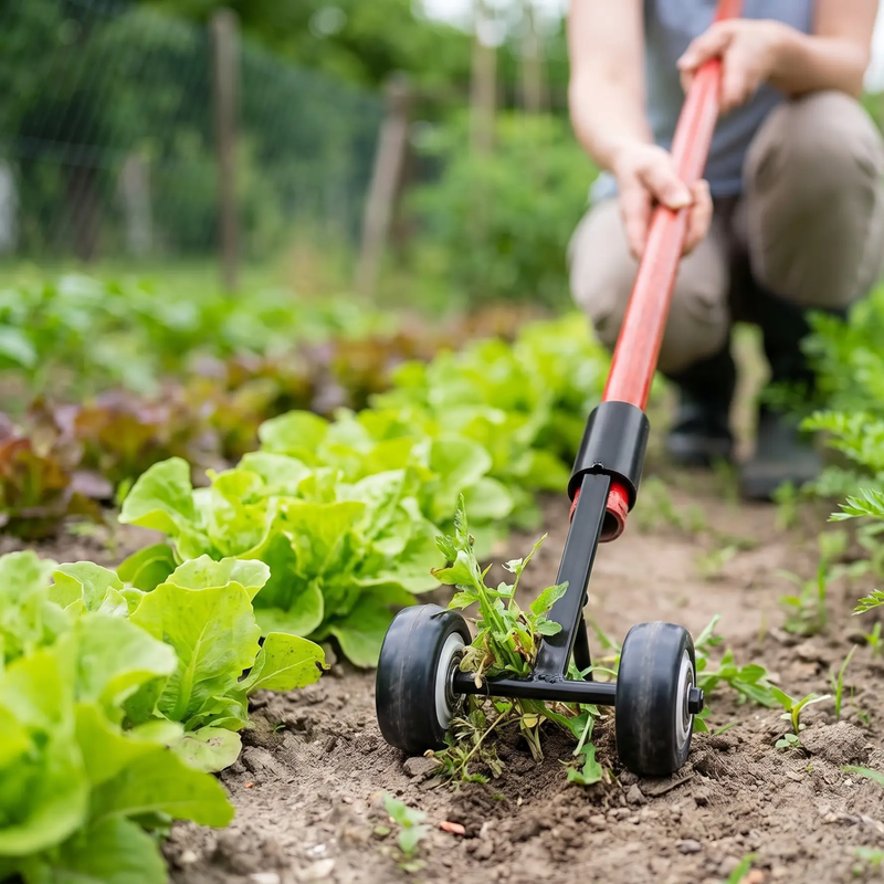 Manual Garden Weeder with Double Hook and Wheels