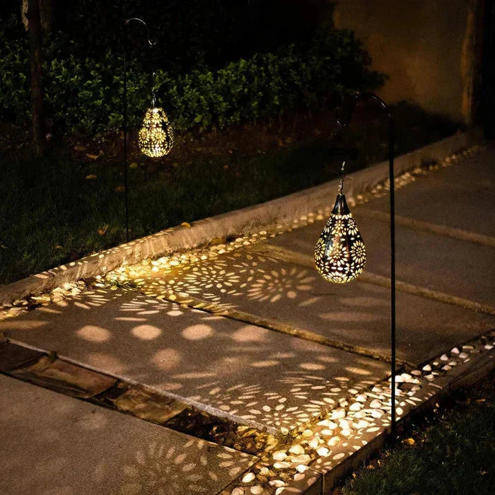 Solar Hanging Garden Lantern with Floral Cut-Outs for Outdoor Lighting