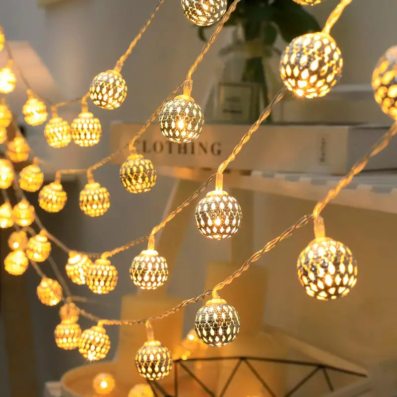 Moroccan Metal Globe String Lights for Indoor and Outdoor Décor