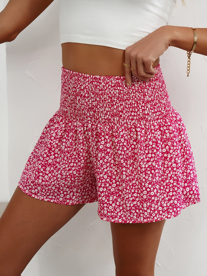 Lightweight Ladies' Summer Shorts with Floral Print and Comfortable Elastic Waist