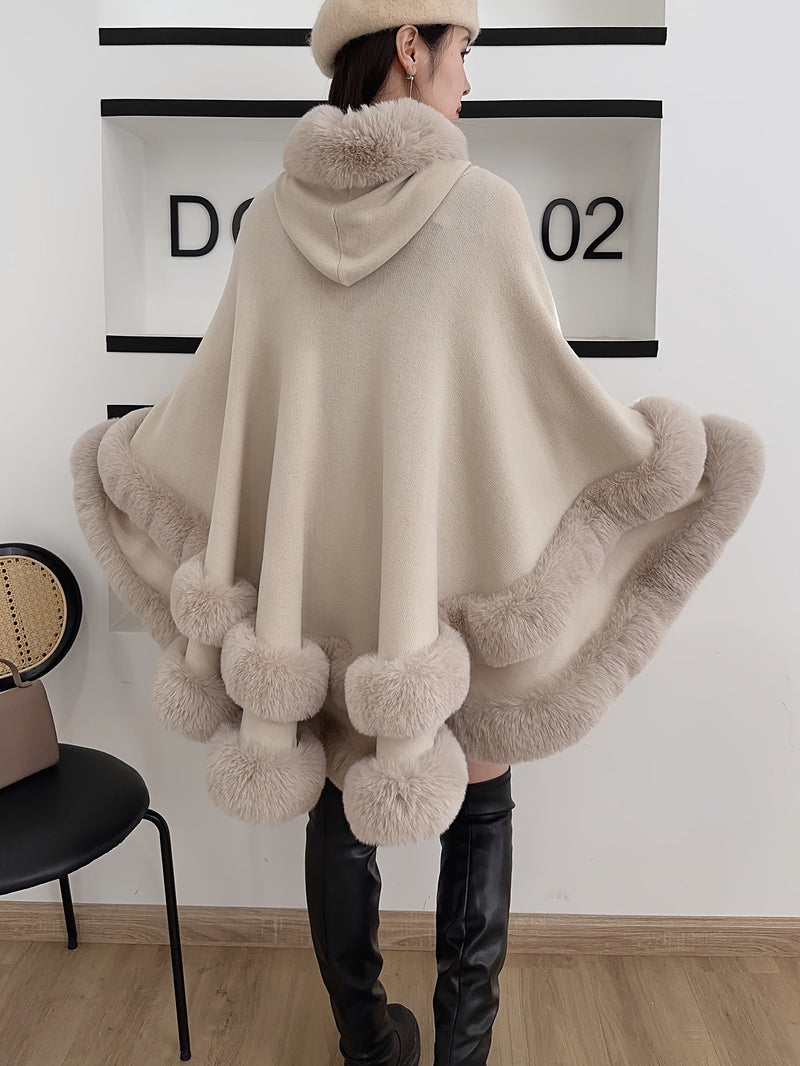 Hooded Cape for Women with Faux Fur Trim and a Tiered Hem