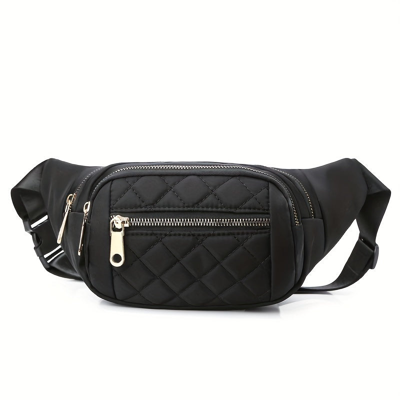 Lightweight Bum Bag for Women with Quilted Check Pattern and Double Zipper