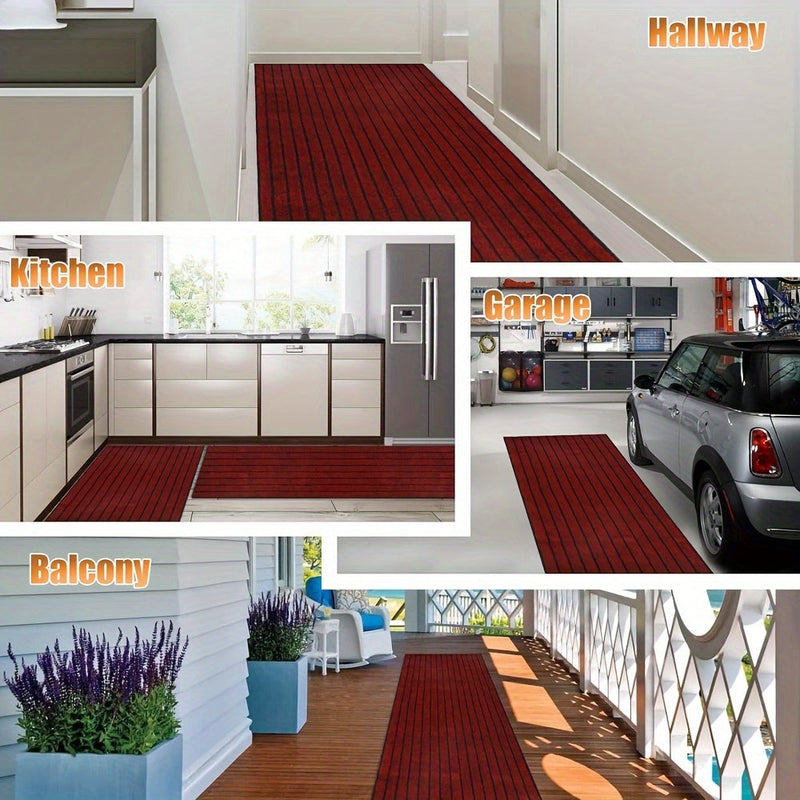Ribbed Hallway Runner Rug with Rubber Backing and Low Pile Finish