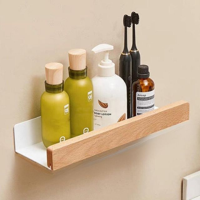 Wooden Bathroom Organiser Without Drilling – Practical and Natural Design