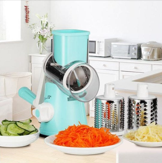 Manual Rotary Vegetable Slicer and Cheese Grater with 3 Drums