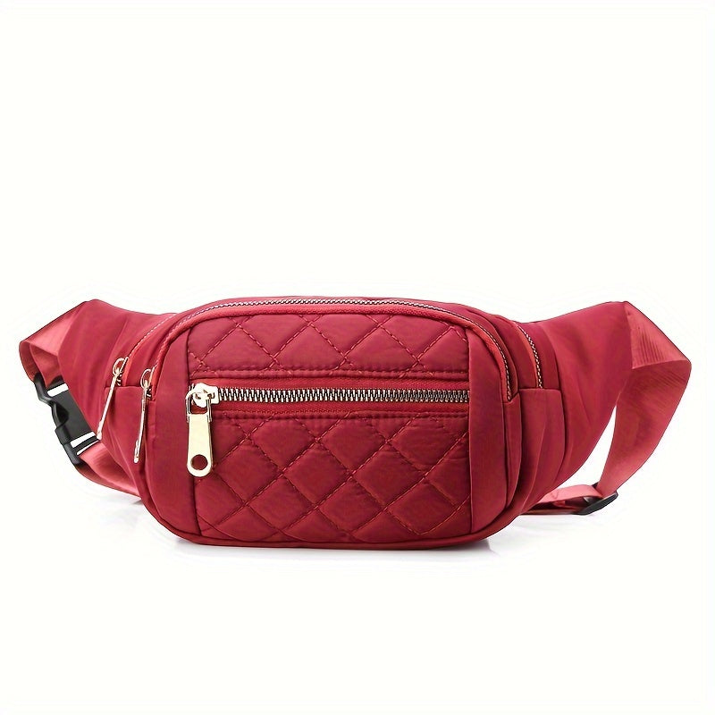 Lightweight Bum Bag for Women with Quilted Check Pattern and Double Zipper