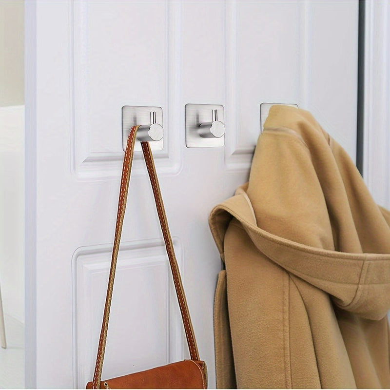 4-Piece Self-Adhesive Stainless Steel Wall Hook Set – Minimalistic, Strong, and Waterproof