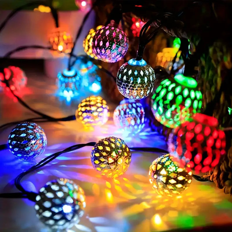 Moroccan Metal Globe String Lights for Indoor and Outdoor Décor