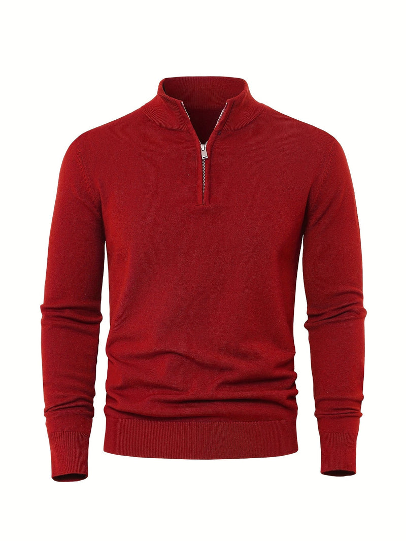 Men's Knitted Jumper with Half Zip – Warm High-Neck Style for Autumn and Winter