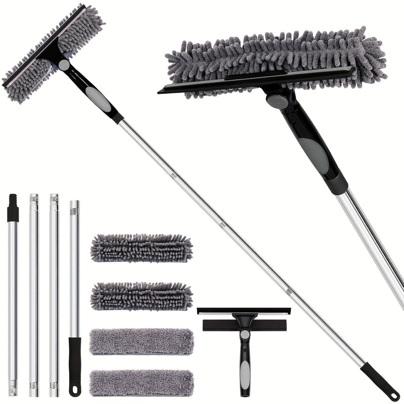 2-in-1 Window Cleaning Tool with Telescopic Handle and Microfibre Pads