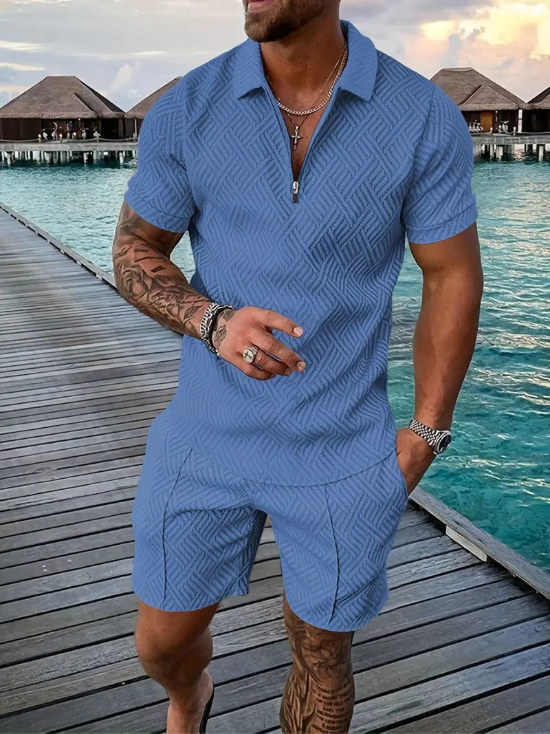 Geometric Men's Summer Set with Polo and Shorts