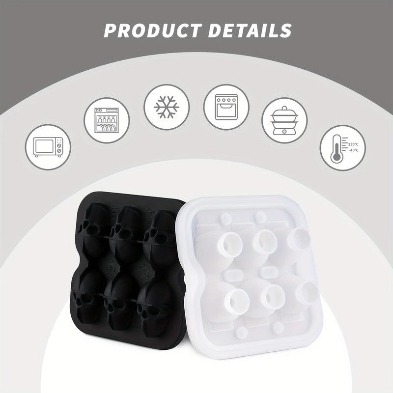 Silicone Skull Ice Cube Tray with Six Large Moulds