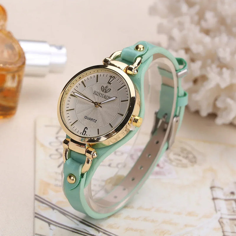 Ladies' Quartz Watch with Engraved Dial and Vegan Leather Strap