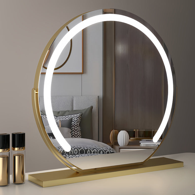Round LED Dressing Table Mirror with Touch Controls and Rotating Frame