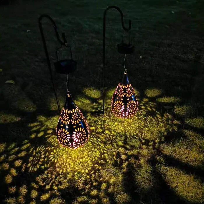 Solar Hanging Garden Lantern with Floral Cut-Outs for Outdoor Lighting