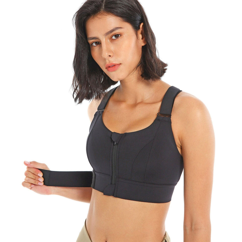 Women's Adjustable Zip-Front Sports Bra for High-Intensity Training