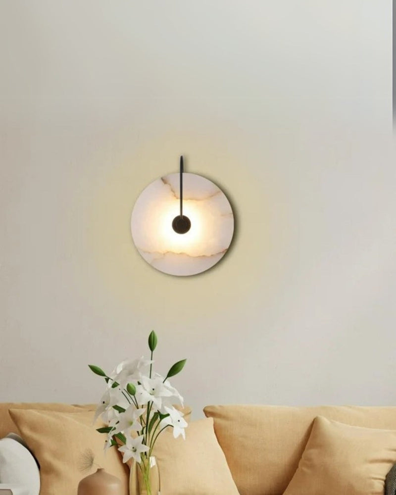 Alabaster LED Wall Lamp with Circular Stone Shade & Warm Ambient Light