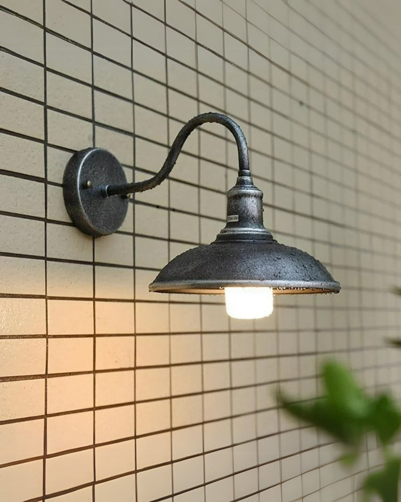 Vintage Metal Wall Sconce with Curved Arm & Wide Dome Shade