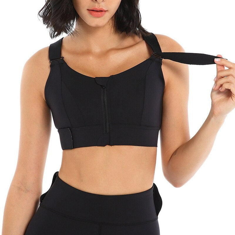 Women's Adjustable Zip-Front Sports Bra for High-Intensity Training