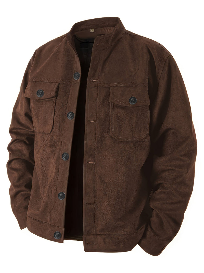 Men's Casual Jacket with Buttons and Stand-Up Collar – Vintage Work Jacket for Spring and Autumn
