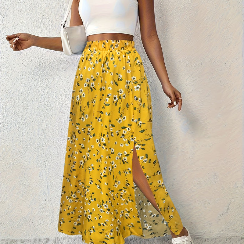 Elegant Summer Maxi Skirt with Floral Print and Airy Split for Women