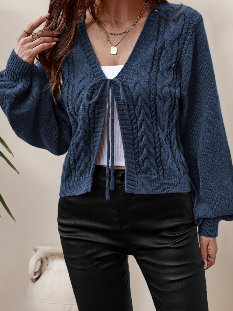 Ladies Elegant Knitted Cardigan with Bow Closure – Casual and Comfortable