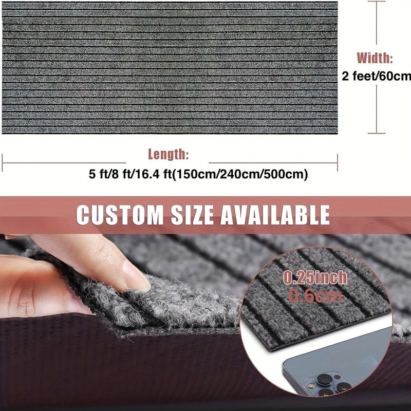 Ribbed Hallway Runner Rug with Rubber Backing and Low Pile Finish