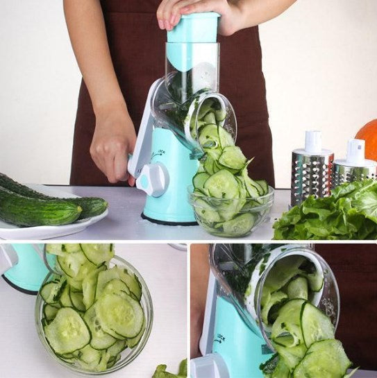 Manual Rotary Vegetable Slicer and Cheese Grater with 3 Drums