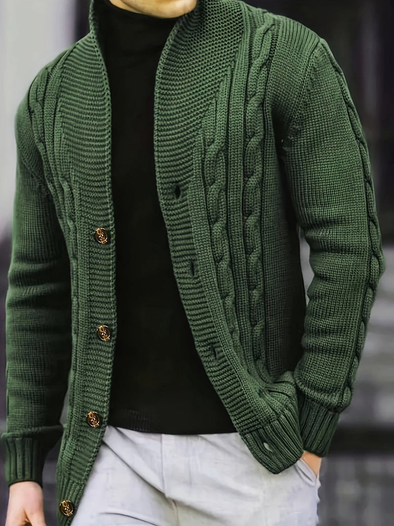 Men's Cable Knit Cardigan with V-Neck – Comfortable and Versatile