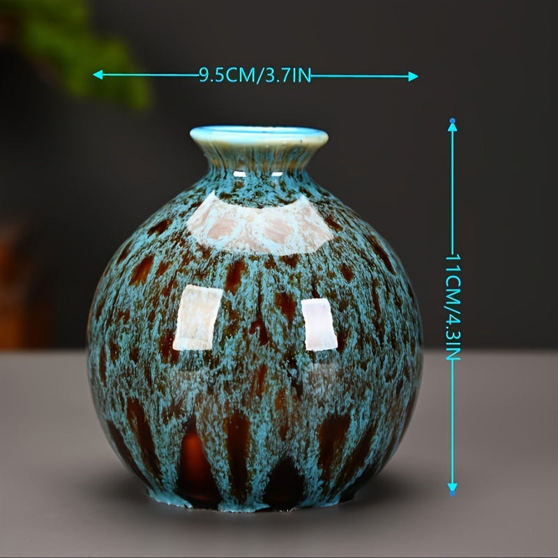 Set of Three Ceramic Mini Vases with Blue Glazed Texture