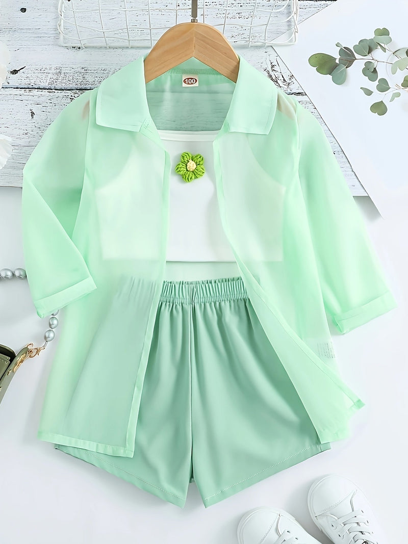 Lightweight Girls' Summer Set with Blouse and Shorts