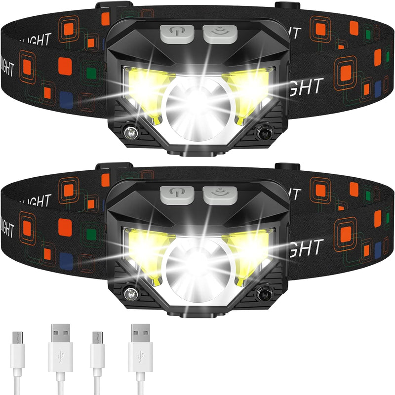 Pair of Rechargeable LED Head Torches with Motion Sensor