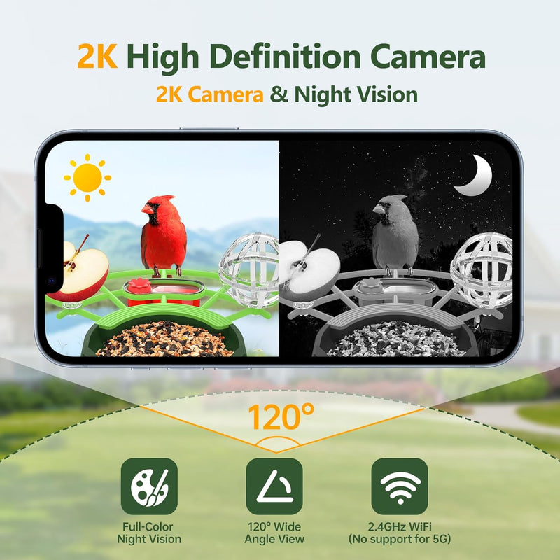 Solar Smart Bird Feeder with 2K HD Camera & AI Bird Identification