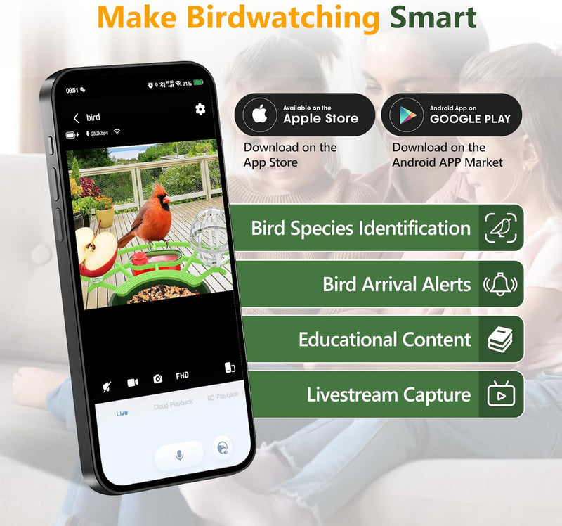 Solar Smart Bird Feeder with 2K HD Camera & AI Bird Identification
