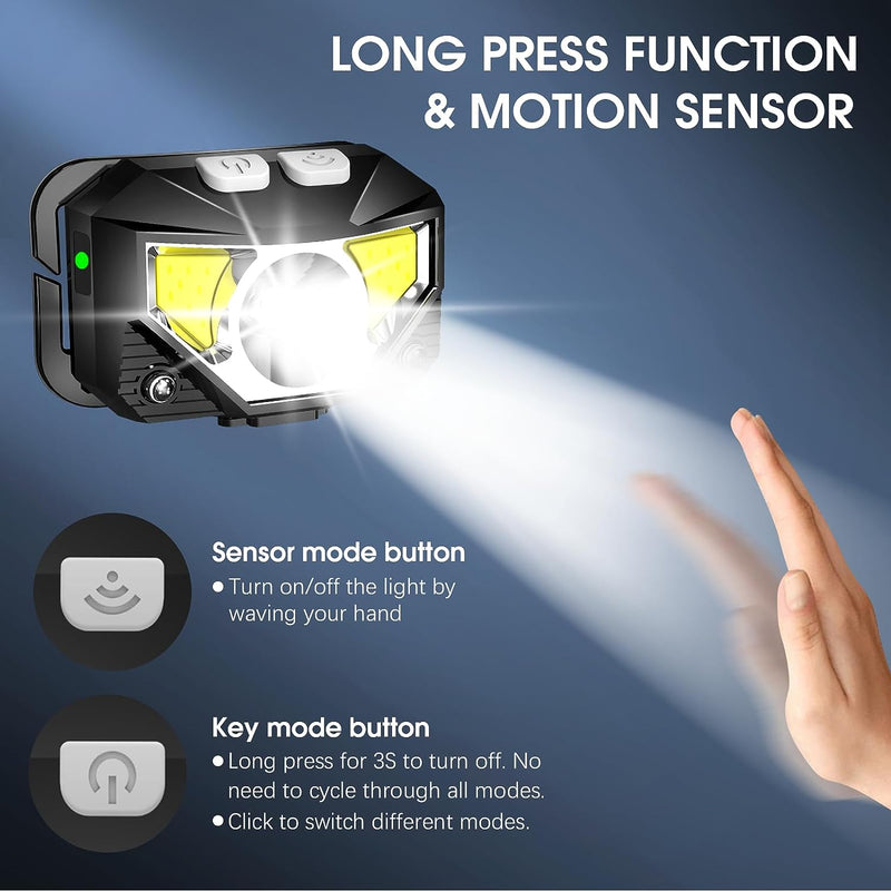 Pair of Rechargeable LED Head Torches with Motion Sensor